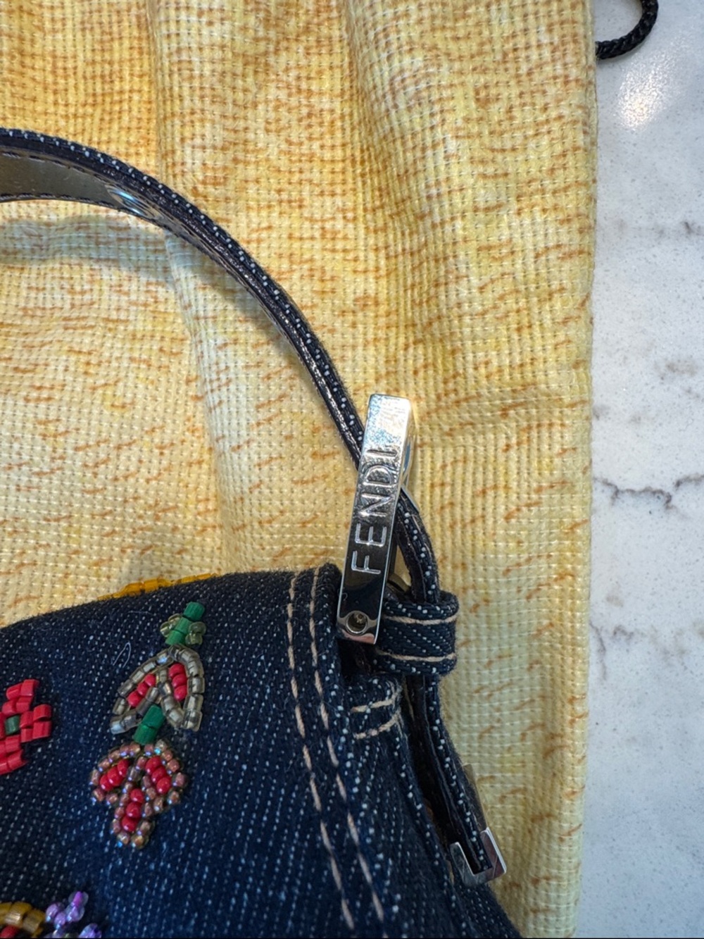 Vintage Fendi Denim Beaded Baguette Bag ✨ Rare Y2K Embellished Shoulder Bag - Picture 7 of 14